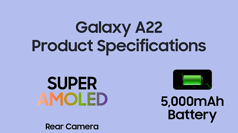 Samsung Galaxy A22 có viên pin 5.000 mAh và sạc nhanh 15 W